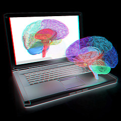 Image showing creative three-dimensional model of real human brain and scan on