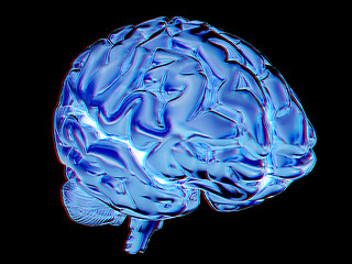 Image showing Gold brain. 3d render. Anaglyph. View with red/cyan glasses to s