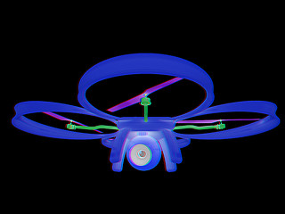 Image showing Drone, quadrocopter, with photo camera flying. 3d render. Anagly