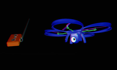 Image showing Drone with remote controller. Anaglyph. View with red/cyan glass