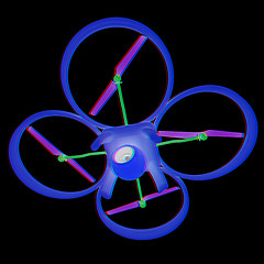 Image showing Drone, quadrocopter, with photo camera flying. 3d render. Anagly