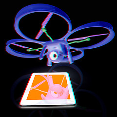 Image showing Drone with tablet pc. Anaglyph. View with red/cyan glasses to se