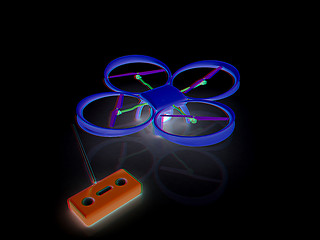 Image showing Drone with remote controller. Anaglyph. View with red/cyan glass