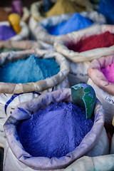 Image showing Bags with powder for paint, Chefchaouen. Morocco