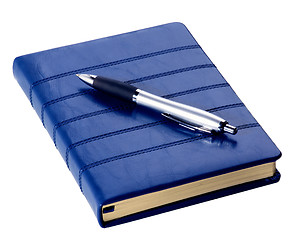 Image showing Leather Diary and Pen