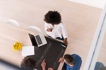 Image showing top view of Multiethnic startup business team on meeting