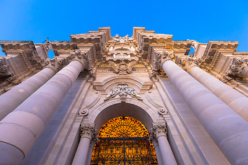 Image showing Entrance of the Syracuse baroque Cathedral in Sicily - Italy