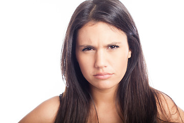 Image showing closeup emotional portrait sad woman