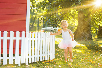 Image showing The little girl at playground against park or green forest