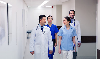 Image showing group of happy medics or doctors at hospital