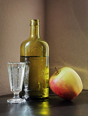 Image showing Shot glass, Bottle and Apple