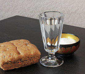 Image showing Shot glass for vodka and bread