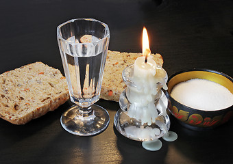 Image showing Candlestick, Vodka and Bread