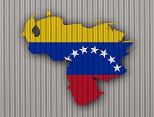 Image showing Map and flag of Venezuela on corrugated iron