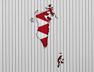 Image showing Map and flag of Bahrain on corrugated iron