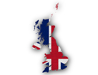 Image showing Map and flag of Great Britain on linen,