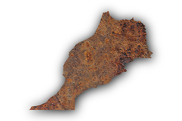 Image showing Map of Morocco on rusty metal