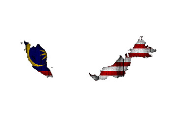 Image showing Map and flag of Malaysia on weathered wood