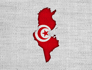 Image showing Map and flag of Tunisia on old linen