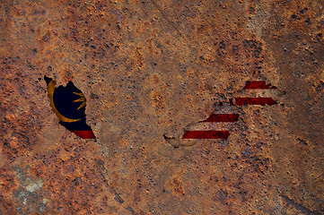 Image showing Map and flag of Malaysia on rusty metal