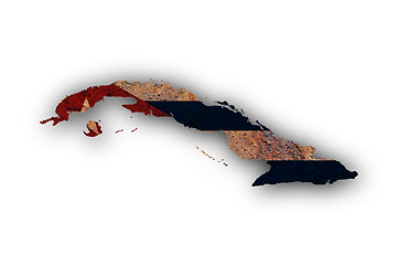 Image showing Map and flag of Cuba on rusty metal