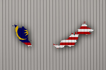 Image showing Map and flag of Malaysia on corrugated iron