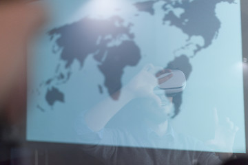 Image showing businessman using VR-headset glasses of virtual reality