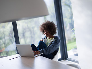 Image showing African American woman in the living room