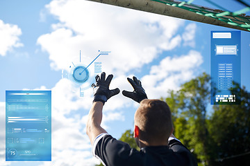 Image showing goalkeeper with ball at football goal on field