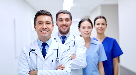 Image showing group of happy medics or doctors at hospital