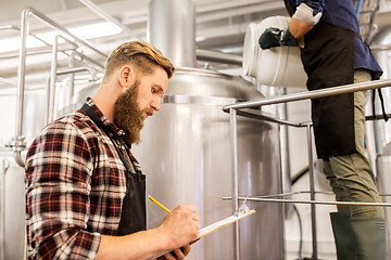 Image showing men working at craft brewery or beer plant