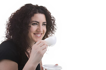 Image showing Beautiful Woman Having an Espresso