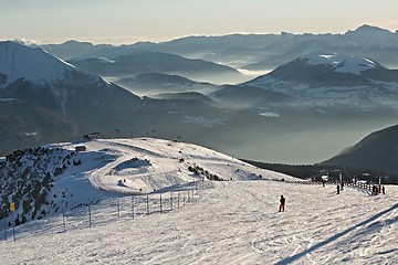 Image showing Skiing slopes from the top