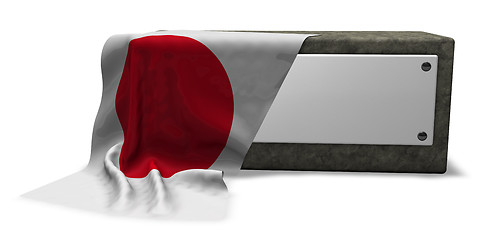 Image showing stone socket with blank sign and flag of japan - 3d rendering