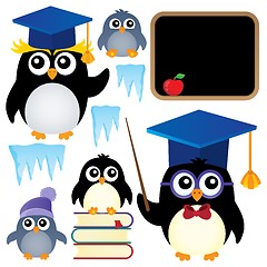 Image showing School penguins theme set 1