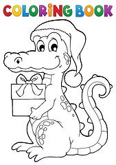 Image showing Coloring book Christmas crocodile