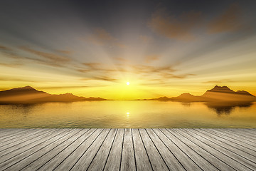 Image showing sunset wooden jetty