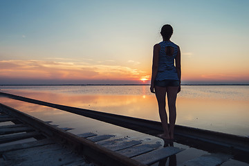 Image showing Beauty sunset on salty lake