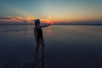 Image showing Beauty sunset on salty lake