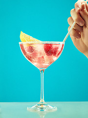 Image showing Fresh raspberry coctail on the restaurant table