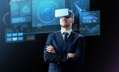 Image showing businessman in virtual reality headset over black