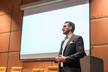 Image showing Speaker giving talk at Business Conference.