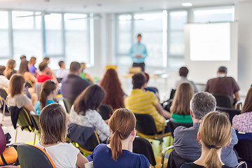 Image showing Speaker giving presentation on business conference.