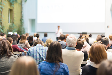 Image showing Woman giving presentation on business conference.