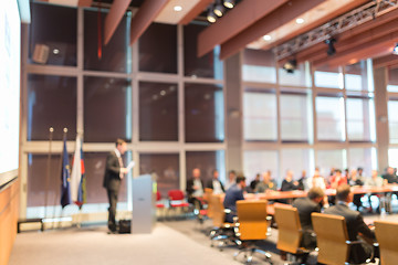 Image showing Public speaker giving talk at Business Event.