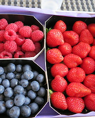 Image showing Blueberries, strawberries and raspberries