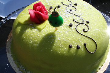 Image showing Marzipan gateau with Rose