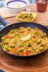 Image showing Vegetarian paella with olives