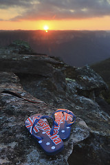 Image showing Aussie thongs in the sunset