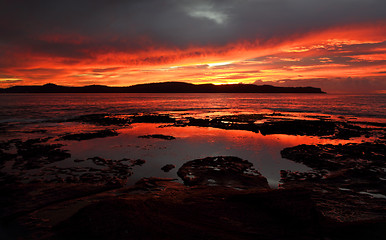 Image showing Vivid red dawn scene Pearl Beach Australia